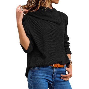 Women Solid Color Asymmetric Neck Long Sleeve Knitted Sweater